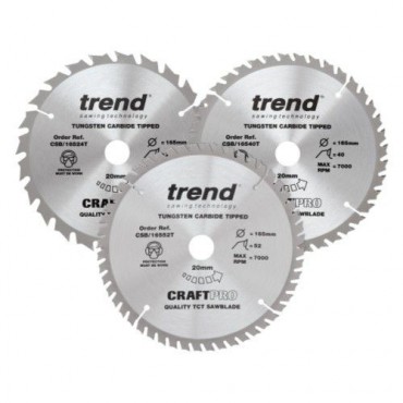 Trend Circular Saw Blades Craft Pro Triple Pack CSB/165/3PK/B 165mm x 24T - 40T - 52T x 20mm