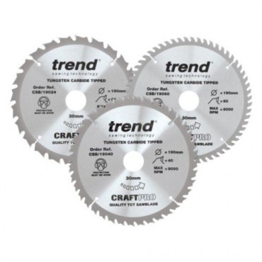 Trend Circular Saw Blades Craft Pro Triple Pack CSB/190/3PK 190mm x 24T - 40T - 60T x 30mm