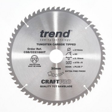 Trend Circular Saw Blade CSB/CC21660T CraftPro TCT Mitre Saw Crosscutting 216mm 60T 30mm