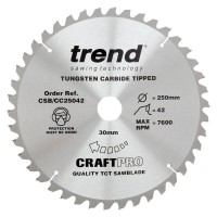 Trend Circular Saw Blade CSB/CC25042 CraftPro TCT Mitre Saw Crosscutting 250mm 42T 30mm £38.33