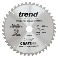 Trend Circular Saw Blade CSB/CC25042 CraftPro TCT Mitre Saw Crosscutting 250mm 42T 30mm 40.47
