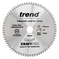 Trend Circular Saw Blade CSB/CC25072 CraftPro TCT Mitre Saw Crosscutting 250mm 72T 30mm 48.14