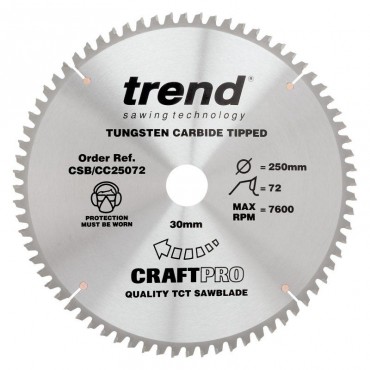 Trend Circular Saw Blade CSB/CC25072 CraftPro TCT Mitre Saw Crosscutting 250mm 72T 30mm