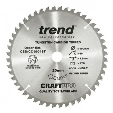 Trend Circular Saw Blade CSB/CC19048T CraftPro TCT Mitre Saw Crosscutting 190mm 48T 20mm