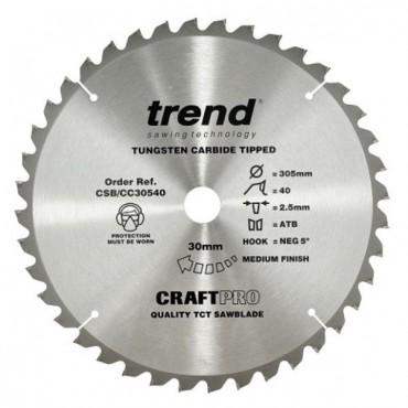 Trend Circular Saw Blade CSB/CC30540 CraftPro Mitre Saw Crosscutting 305mm 40T 30mm 2mm