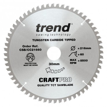 Trend Circular Saw Blade CSB/CC21660 CraftPro TCT Mitre Saw Crosscutting 216mm 60T 30mm