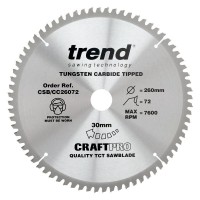 Trend Circular Saw Blade CSB/CC26072 CraftPro TCT Mitre Saw Crosscutting 260mm 72T 30mm 45.62
