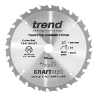 Trend Circular Saw Blade CSB/18424T CraftPro TCT 184mm24T 20mm Thin £21.75