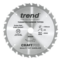 Trend Circular Saw Blade CSB/18424T CraftPro TCT 184mm 24T 20mm Thin 24.45