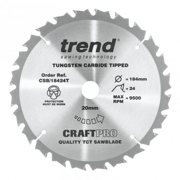 Trend Circular Saw Blade CSB/18424T CraftPro TCT 184mm 24T 20mm Thin