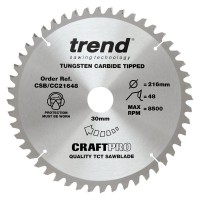 Trend Circular Saw Blade CSB/CC21648 CraftPro TCT Mitre Saw Crosscutting 216mm 48T 30mm 33.38