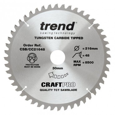 Trend Circular Saw Blade CSB/CC21648 CraftPro TCT Mitre Saw Crosscutting 216mm 48T 30mm