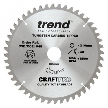 Trend Circular Saw Blade CSB/CC21648 CraftPro TCT Mitre Saw Crosscutting 216mm 48T 30mm