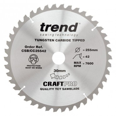 Trend Circular Saw Blade CSB/CC25542 CraftPro TCT Mitre Saw Crosscutting 255mm 42T 30mm