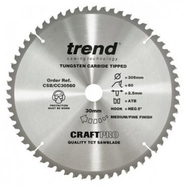 Trend Circular Saw Blade CSB/CC30560T CraftPro TCT Mitre Saw & Crosscutting 305mm 60T 30mm