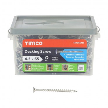 Timco Decking Screws Stainless Steel 4.5 x 65 Tub of 250