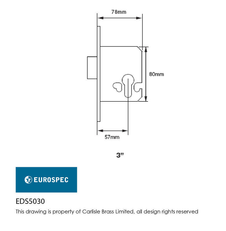 Eurospec EDS5030SSS Euro Deadlock in Satin Stainless Steel Dimensions