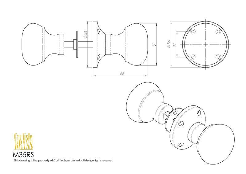 Carlisle Brass M35RS Polished Brass Rim Door Knobs Dimensions