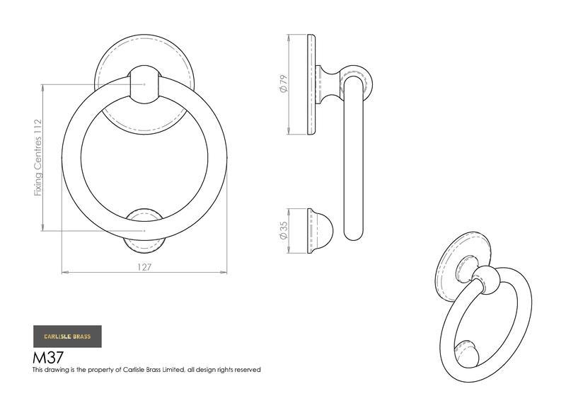 Carlisle Brass M37 Polished Brass Ring Door Knocker Dimensions