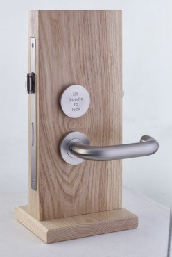 Zoo Hardware Lift to Lock Disabled Bathroom Lockset Satin Stainless Steel