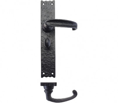 Foxcote Foundries FF513 Slimline Thumb Long Backplate Bathroom Lock Door Handles Black Antique