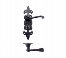 Foxcote Foundries FF613 Fleur De Lys Bathroom Lock Door Handles Black Antique 23.64