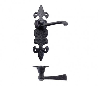 Foxcote Foundries FF612 Fleur De Lys Lever Latch Door Handles Black Antique