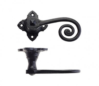 Foxcote Foundries FF400 Curly Tail Lever Door Handles on Square Rose Black Antique