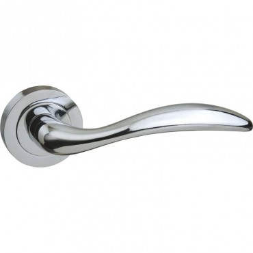 Mediterranean Ancon Door Handles on Rose M-77-CP Polished Chrome