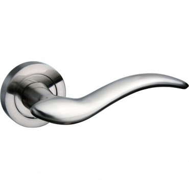 Mediterranean Barcelona Door Handles on Rose M-86-SN Satin Nickel