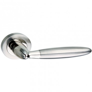 Mediterranean Gibraltar Door Handles on Rose M-83-SN/NP Satin Nickel / Polished Nickel