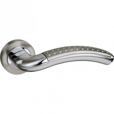 Mediterranean Monaco Door Handles on Rose M-78-SN/CP Satin Nickel / Polished Chrome