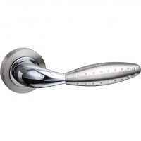 Mediterranean Oran Door Handles on Rose M-73-SN/CP Satin Nickel / Polished Chrome 25.14