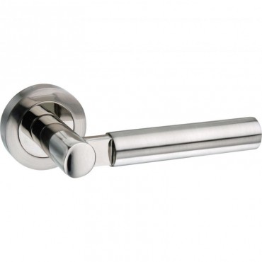 Mediterranean Palermo Door Handles on Rose M-63-SN/NP Satin Nickel / Polished Nickel