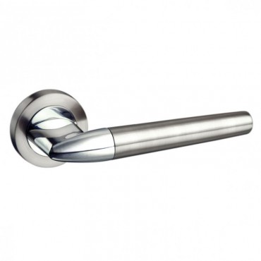 Mediterranean Toulon Door Handles on Rose M-191-SN/CP Satin Nickel / Polished Chrome