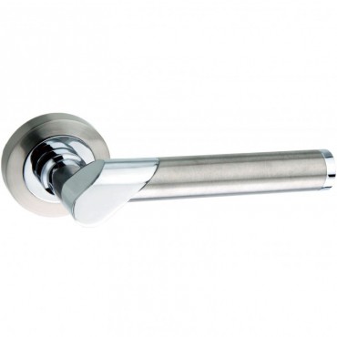 Mediterranean Tunis Door Handles on Rose M-125-SN/CP Satin Nickel / Polished Chrome