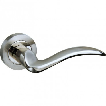 Mediterranean Valencia Door Handles on Rose M-85-SN/NP Satin Nickel / Polished Nickel