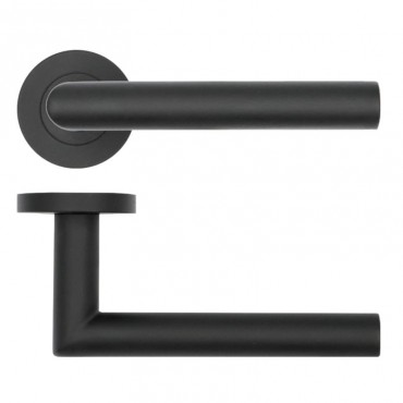 Door Handles Rosso Tecnica Lugano Lever on Round Rose RT010PCB Powder Coated Black