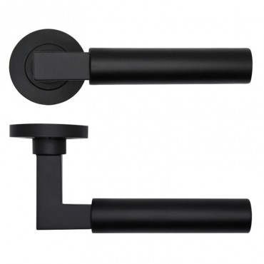 Door Handles Rosso Tecnica Garda Lever on Round Rose RT050PCB Powder Coated Black