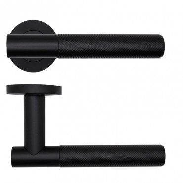 Door Handles Rosso Tecnica Orta Lever on Round Rose RT060PCB Powder Coated Black