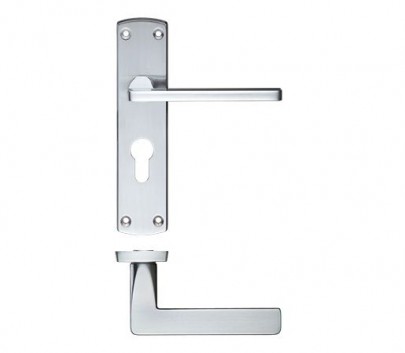 Zoo Door Handles Leon Euro Profile Lock on Backplate Satin Chrome