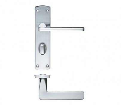 Zoo Door Handles Leon Bathroom Lock on Backplate Satin Chrome