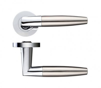 Stanza Door Handles Atlanta Lever on Screw on Rose Dual Finish Polished Chrome & Satin Nickel