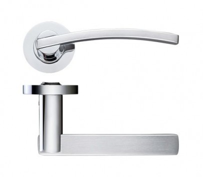Stanza Door Handles Adria Lever on Screw on Rose Dual Finish Satin & Polished Chrome