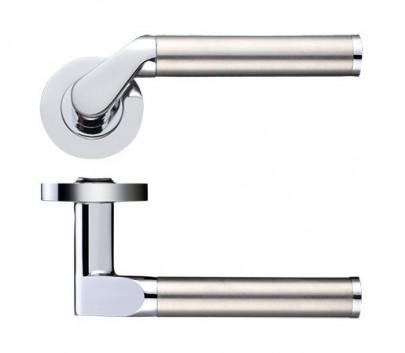 Stanza Door Handles Venus Lever on Screw On Rose Dual Finish Polished Chrome & Satin Stainless