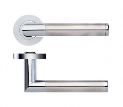 Stanza Door Handles Luna Lever on Screw On Rose Dual Finish Polished Chrome & Satin Stainless