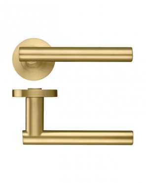 Door Handles Stanza Lucca Lever on Round Rose Favo Satin Brass ZPZ090-FSB