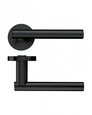 Door Handles Stanza Lucca Lever on Round Rose Oscuro Matt Black ZPZ090-OMB