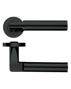 Door Handles Stanza Milan Lever on Round Rose Oscuro Matt Black ZPZ030-OMB