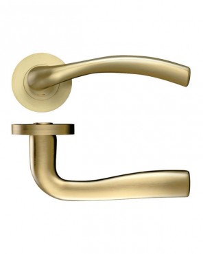 Door Handles Stanza Siena Lever on Round Rose Favo Satin Brass ZPZ050-FSB